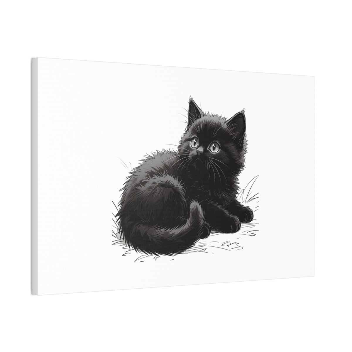 Black Kitten Illustration Canvas Stretched | Cute Cat Wall Art- Nursery & Kids room Decor, Twixie Collection- Bestie Best