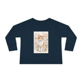Orange Kitten Floral Illustration Toddler Long Sleeve Tee | Cute Cat Shirt- Vienna Collection