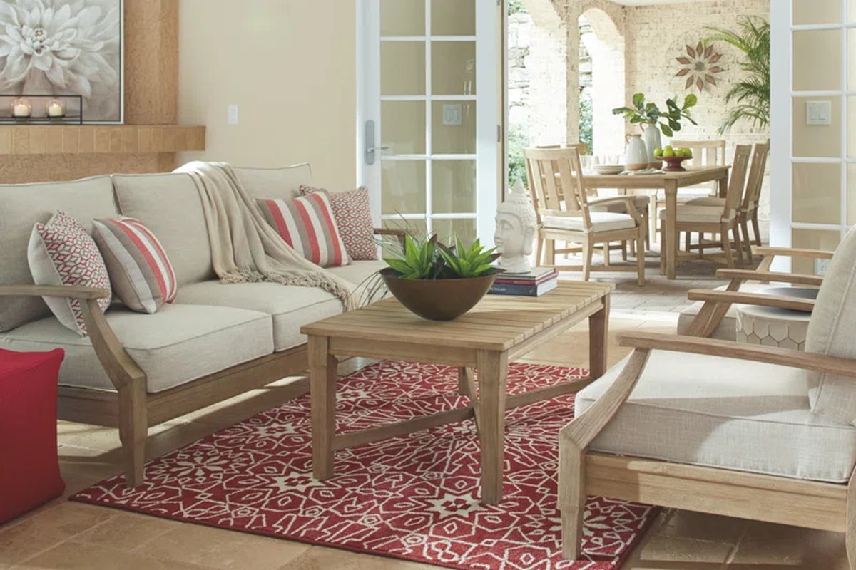 Arikka 81'' Wide Straight Eucalyptus Patio Sofa with Cushions