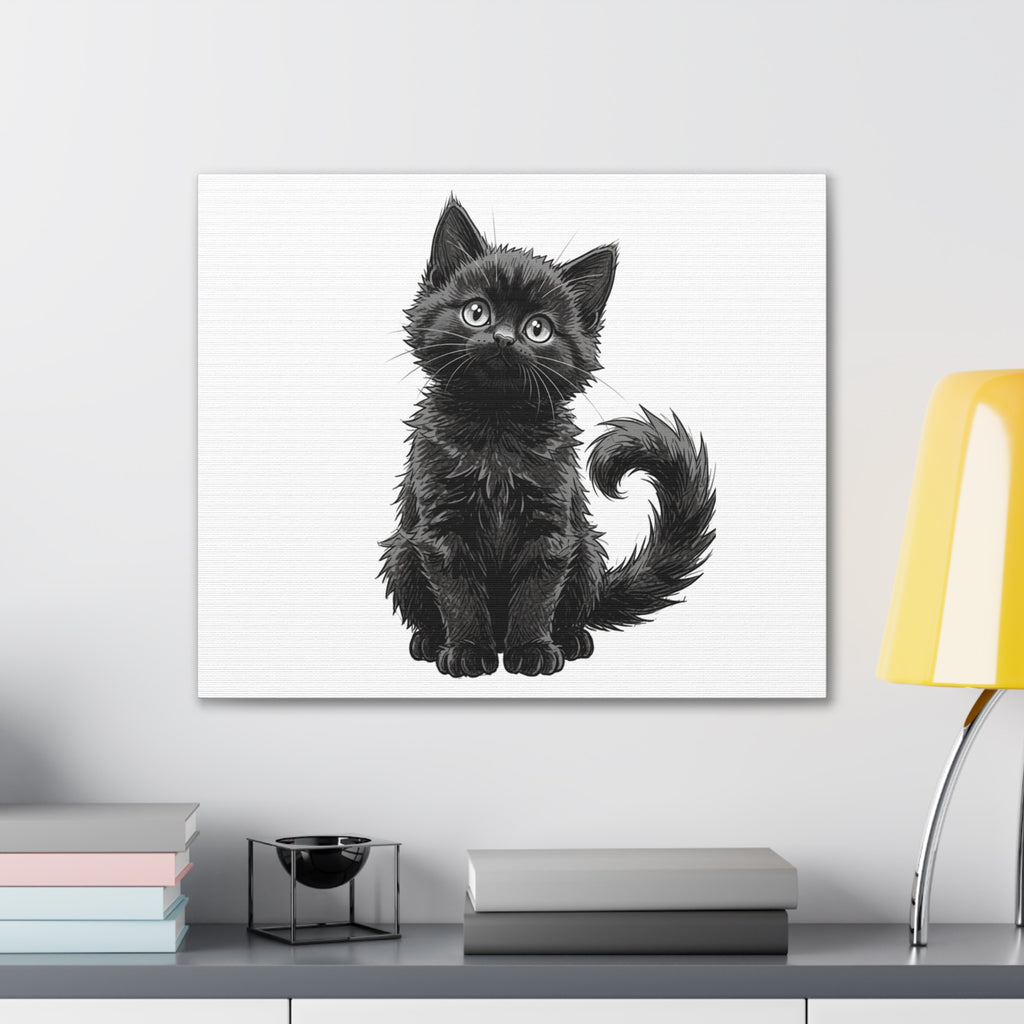 Adorable Fluffy Black Kitten Illustration Canvas- Twixie Collection- Bestie Best Decor Collection