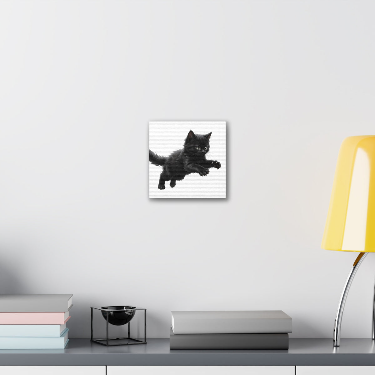 Leaping Fluffy Black Kitten Canvas- Twixie Collection- Bestie Best Decor Collection