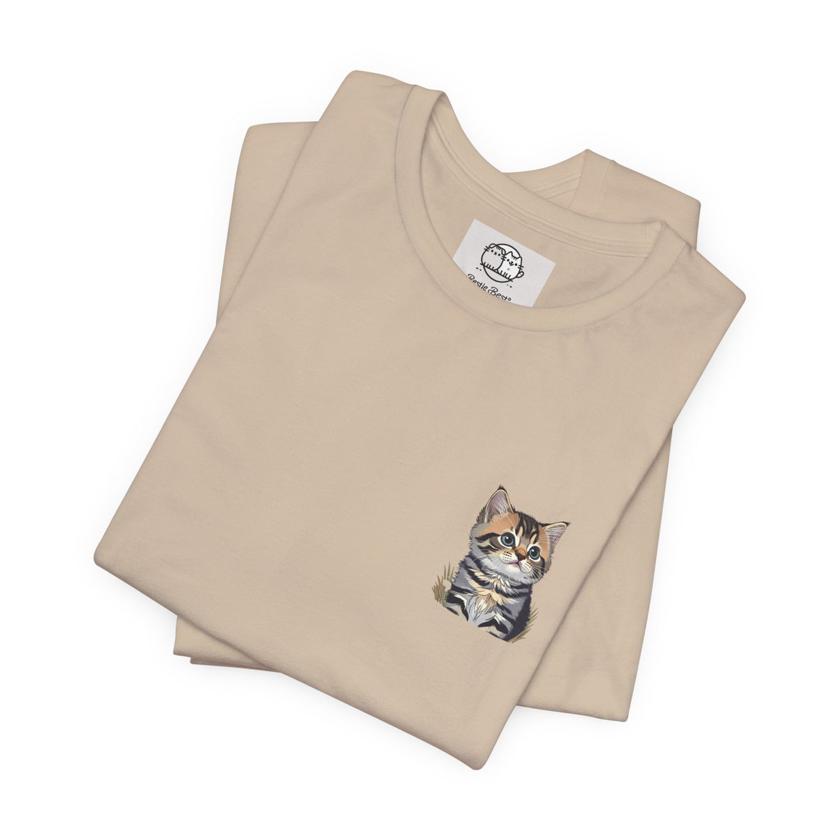 Main Coon Cat Pocket Art T-Shirt | Small Chest Cat Illustration- Bestie Best Collection