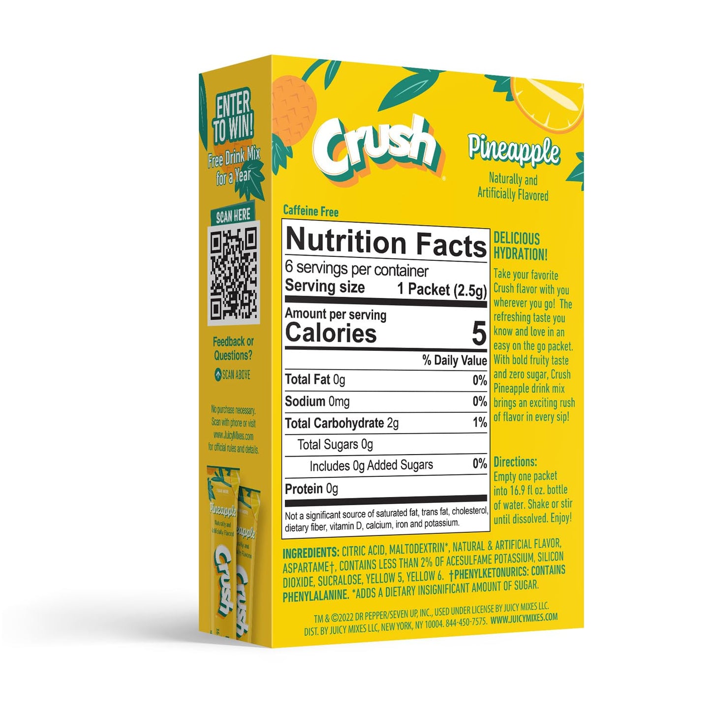 Crush- Powder Drink Mix - Sugar Free & Delicious (Pineapple, 72 Sticks)