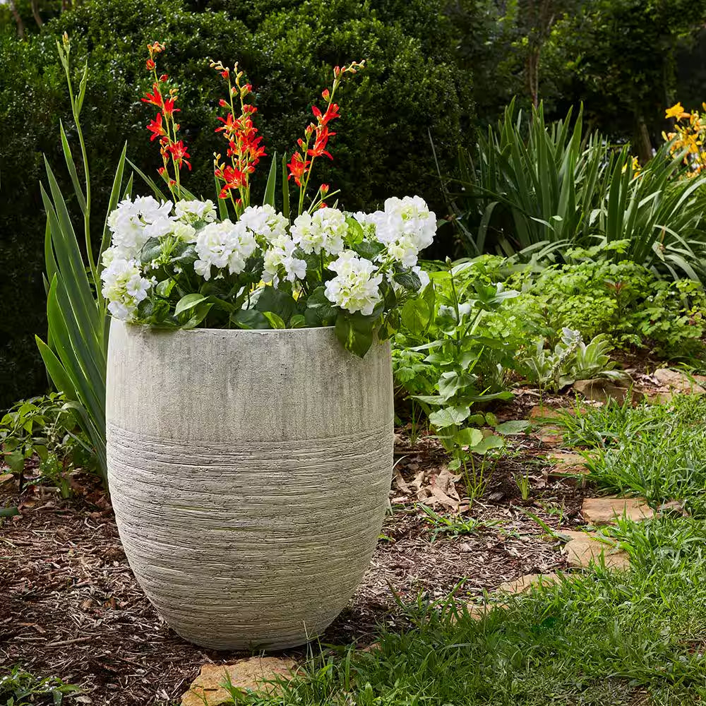 Jennings Large Gray Plastic Fiberglass Tall Decorative Planter with Drainage Hole (17 In. L X 17 In. W X 19 In. H)