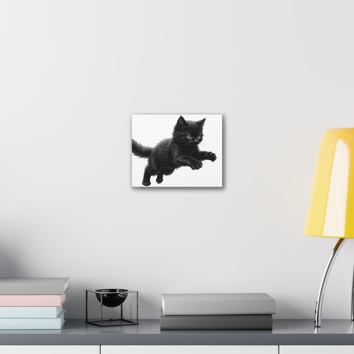 Leaping Fluffy Black Kitten Canvas- Twixie Collection- Bestie Best Decor Collection