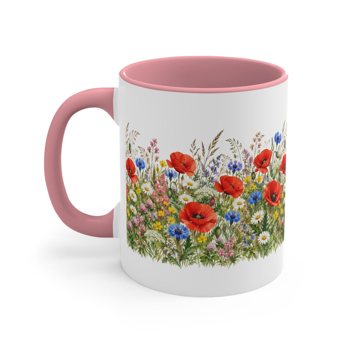 Wildflower Poppy Meadow Mug | Red Accent 11oz Ceramic