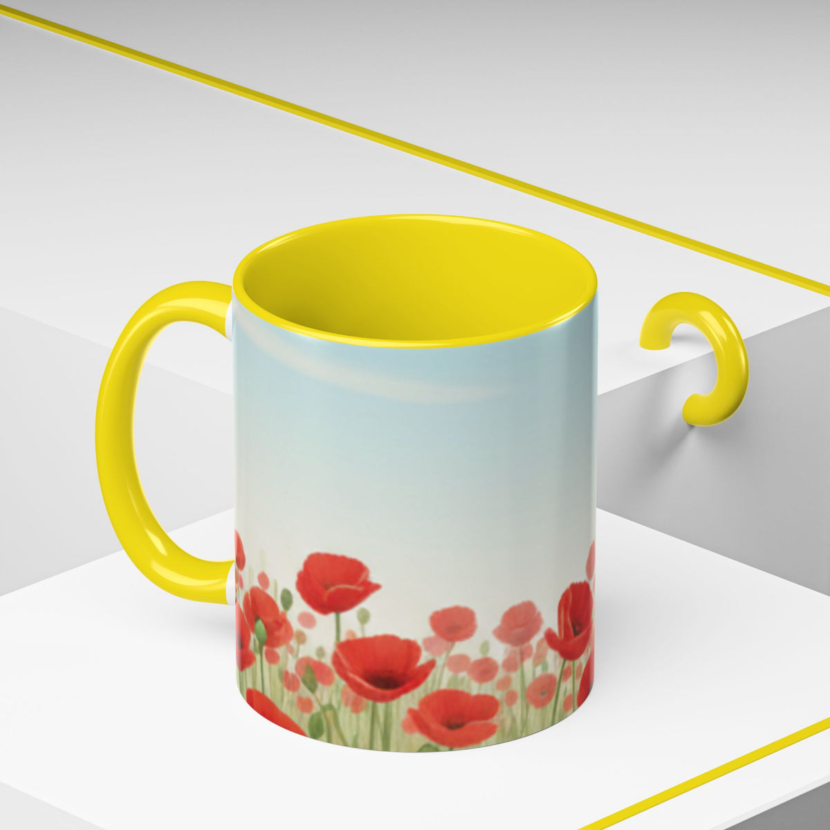 Poppy Field Accent Coffee Mug — Floral 11/15oz Ceramic Morning Cup Bright Uplifting