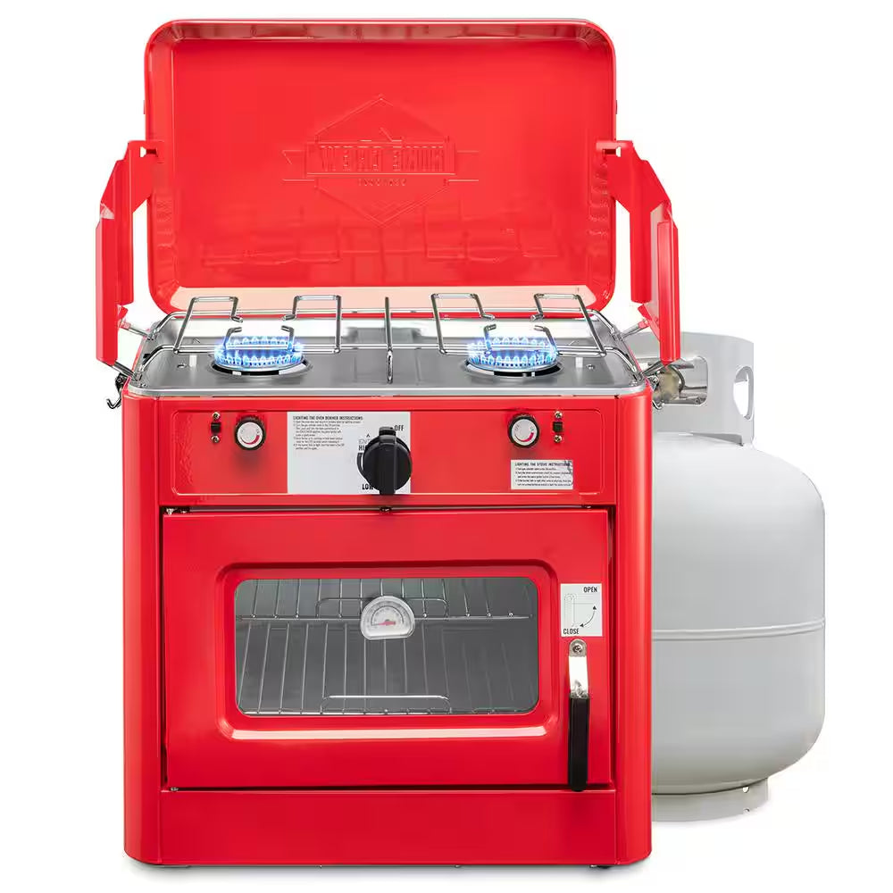 2-In-1 Gas Camping Portable Propane Stove and Oven with Grill and Integrated Igniter