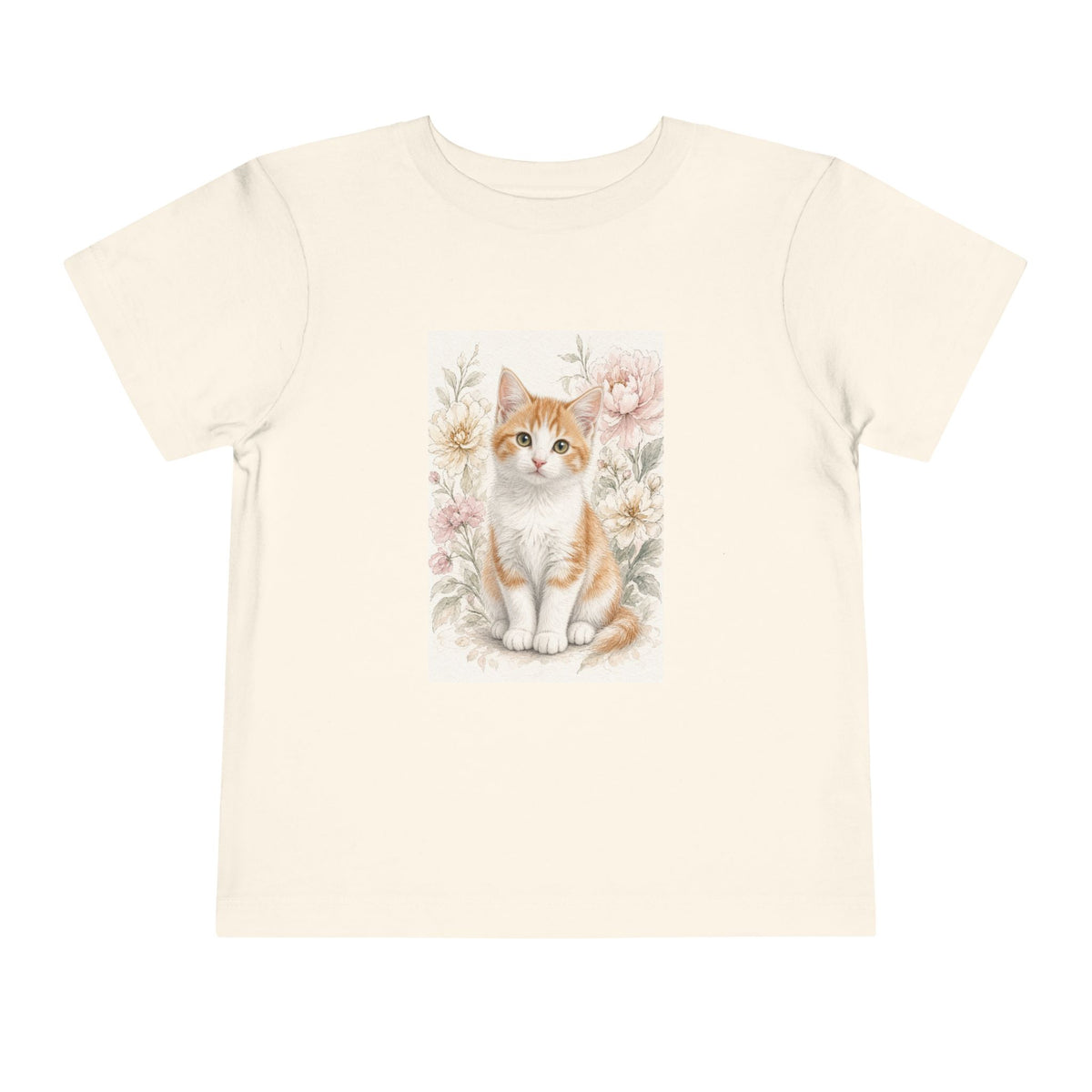 Adorable Orange Kitten Toddler Tee | Floral Cat Painting- Vienna Collection