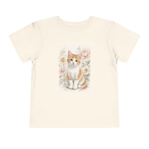 Adorable Orange Kitten Toddler Tee | Floral Cat Painting- Vienna Collection