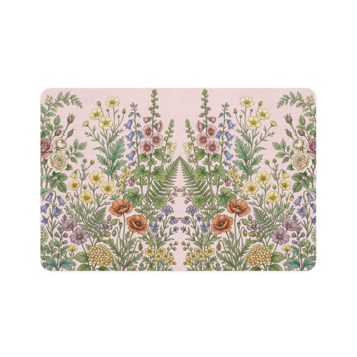 Vintage Wildflower Illustration Pet Food Mat- Poppy Pink Bestie Best Collection