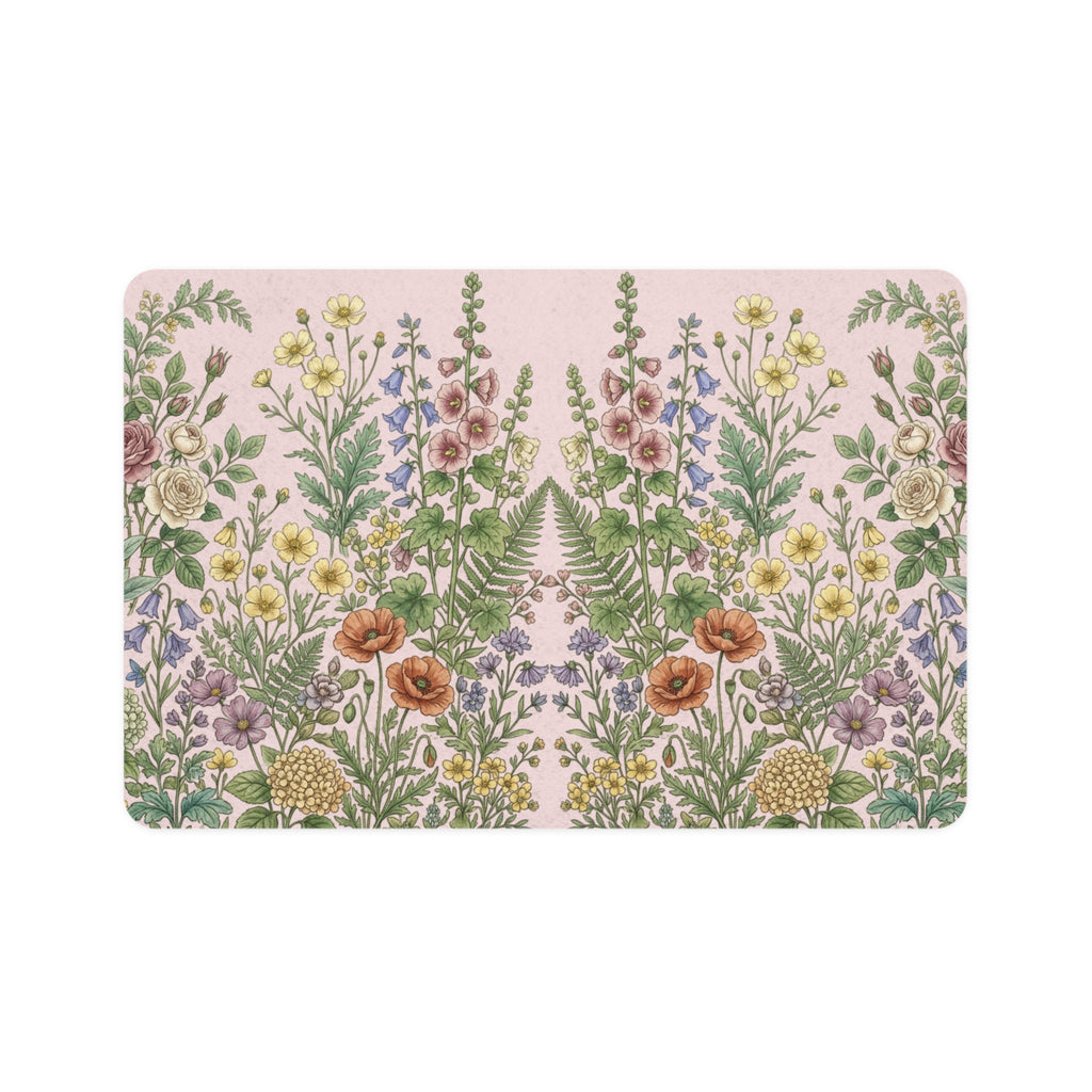 Vintage Wildflower Illustration Pet Food Mat- Poppy Pink Bestie Best Collection
