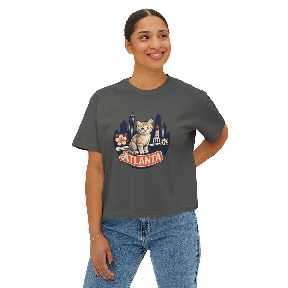 Atlanta Skyline Cat Tee | Peachy Retro City Cat Shirt