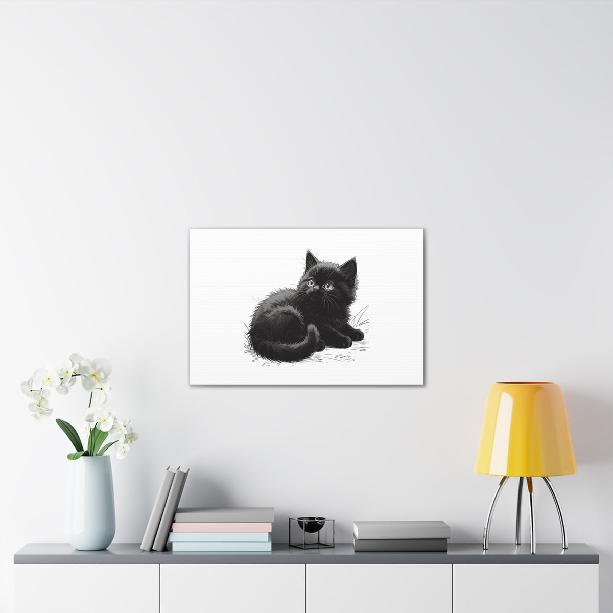 Black Kitten Illustration Canvas Stretched | Cute Cat Wall Art- Nursery & Kids room Decor, Twixie Collection- Bestie Best
