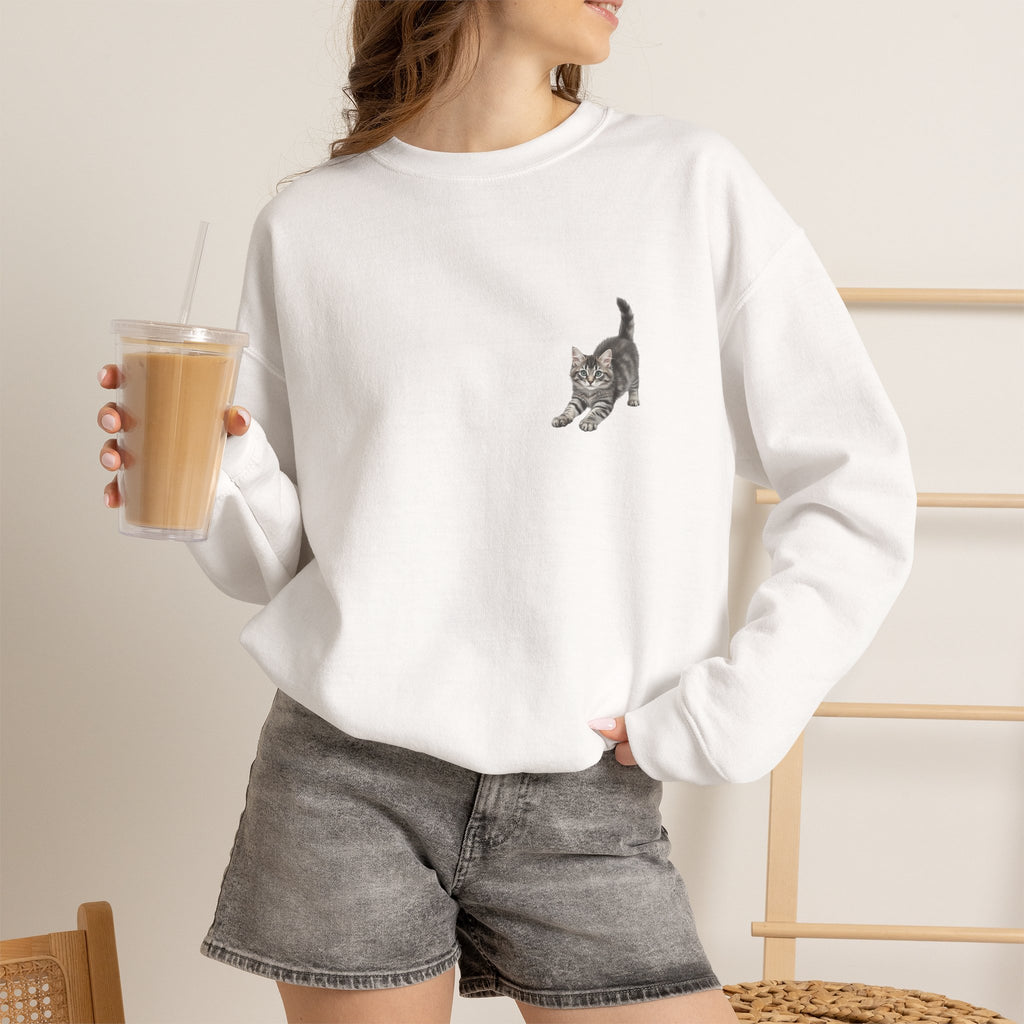 Playful Kitten Illustration Sweatshirt | Small Chest Cat Artwork