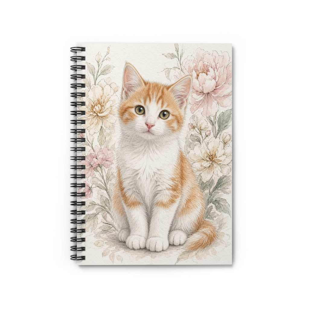 Orange  Kitten Floral Notebook | Spiral Ruled Journal- Vienna Bestie Best Collection