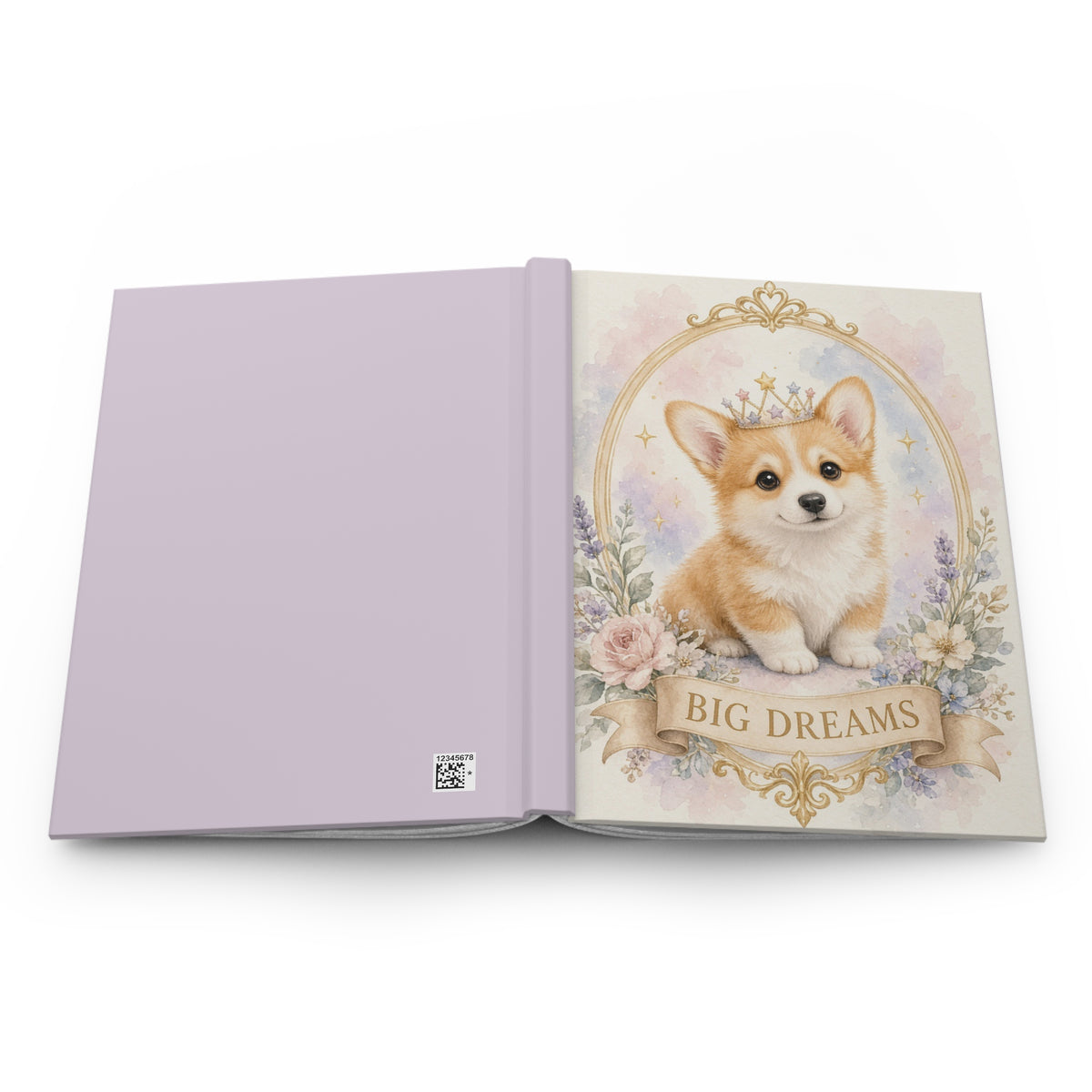 Royal Corgi Puppy with Crown Big Dreams Hardcover Journal | Cute Floral Notebook- Bestie Best Journal Collection