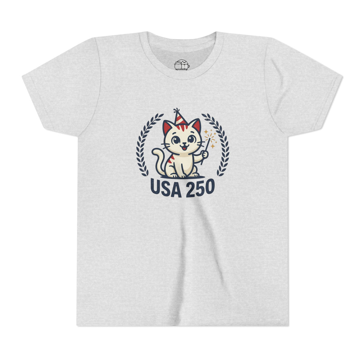 USA 250 Lucky Cat Youth Tee | Patriotic Kitten Illustration