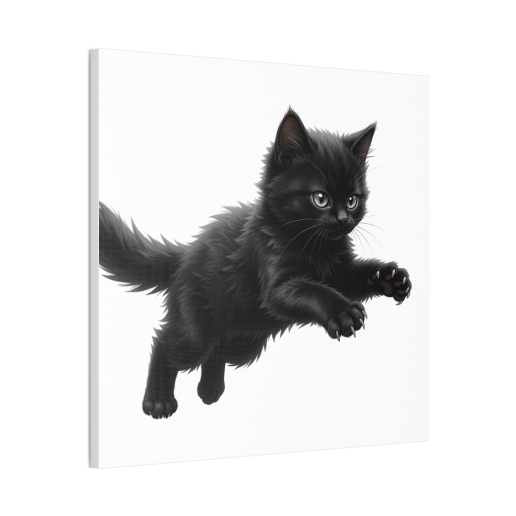 Leaping Fluffy Black Kitten Canvas- Twixie Collection- Bestie Best Decor Collection
