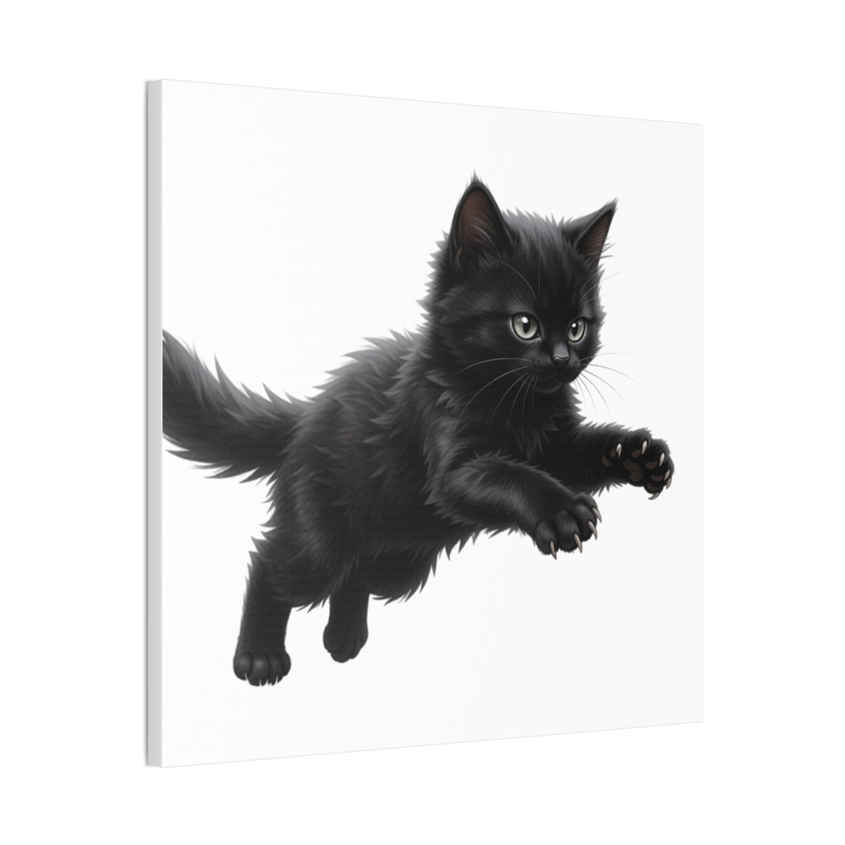 Leaping Fluffy Black Kitten Canvas- Twixie Collection- Bestie Best Decor Collection