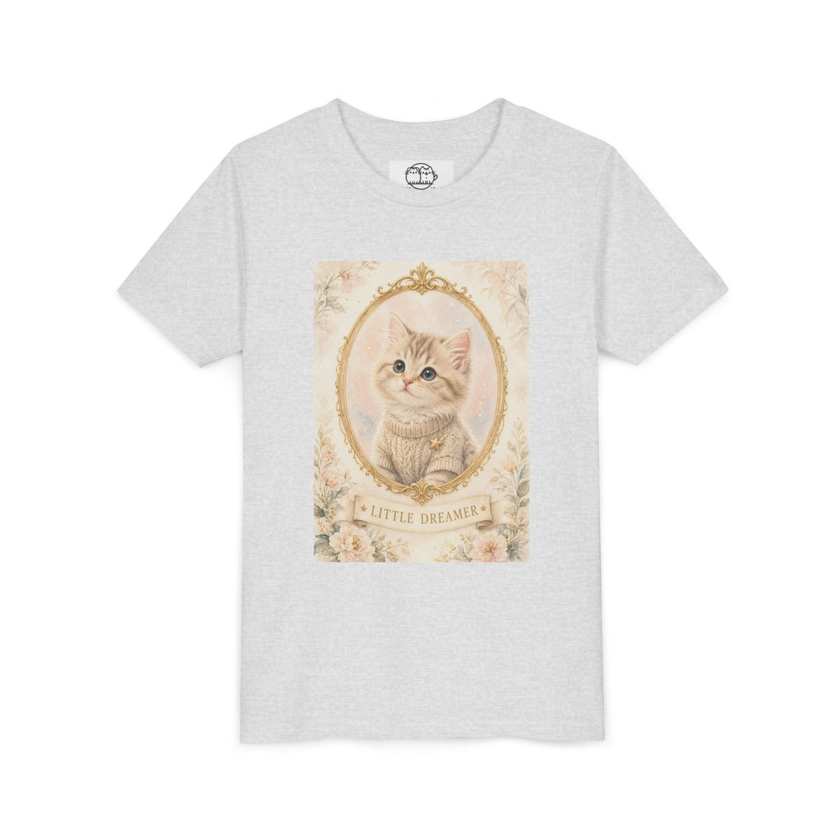 Little Dreamer Kitten Youth Tee | Vintage Floral Portrait, Cute Cat- Bestie Best Luxury Collection