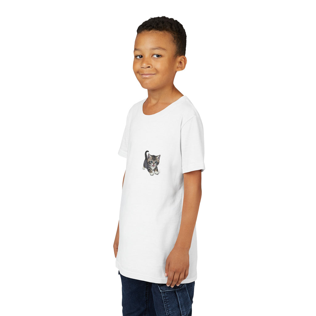 Tiny Grey Tabby Kitten Tee | Kids Cat Shirt, Pocket-Style Kitty Design- Paloma Collection