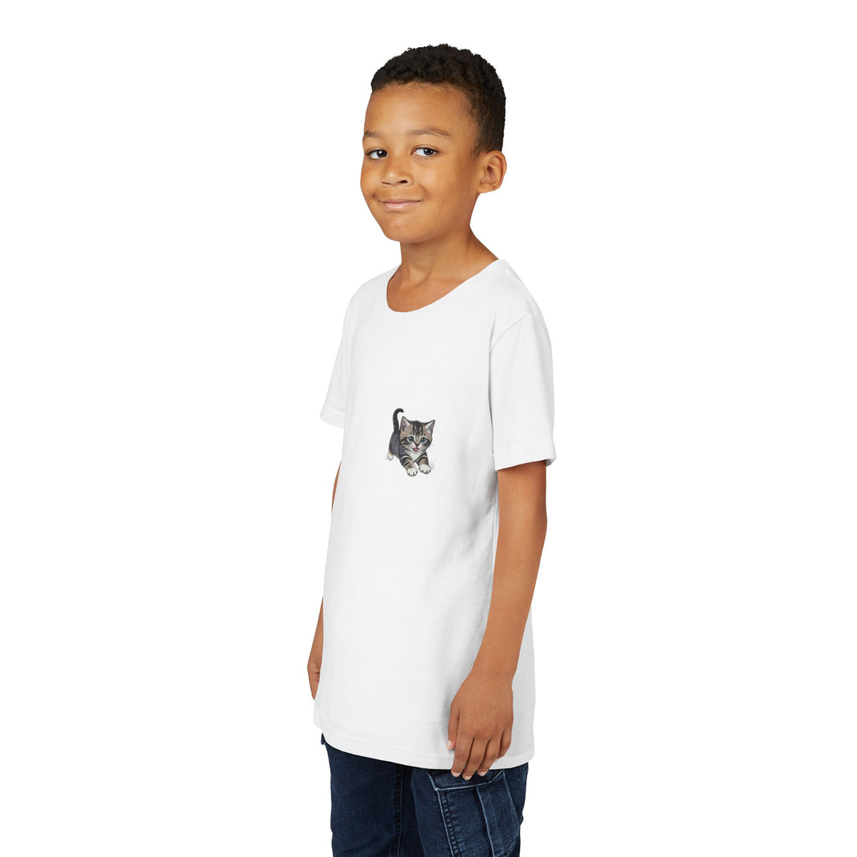 Tiny Grey Tabby Kitten Tee | Kids Cat Shirt, Pocket-Style Kitty Design- Paloma Collection