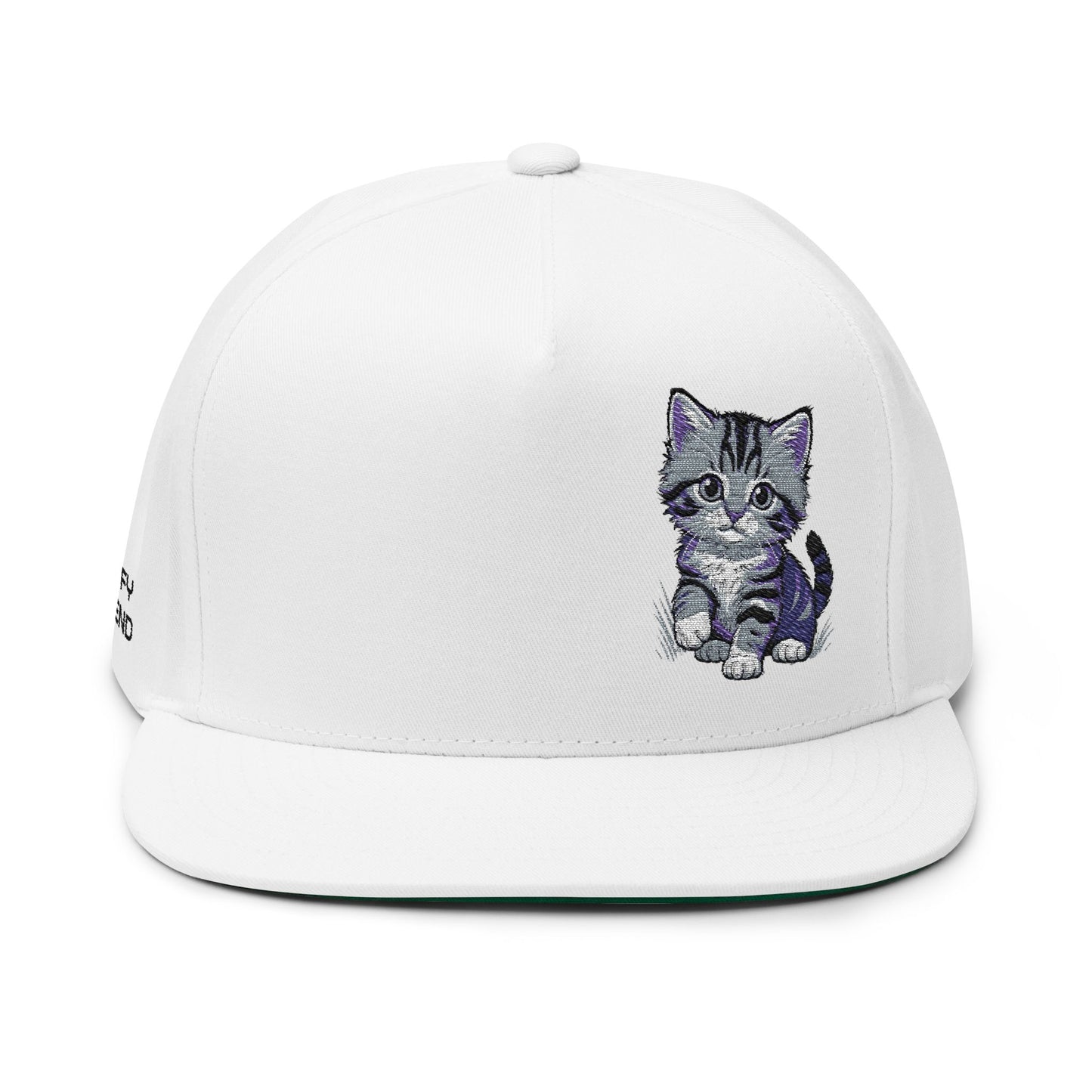 Cute Kitten Embroidered Flat Bill Cap | Small Tabby Cat DIEGO Collection