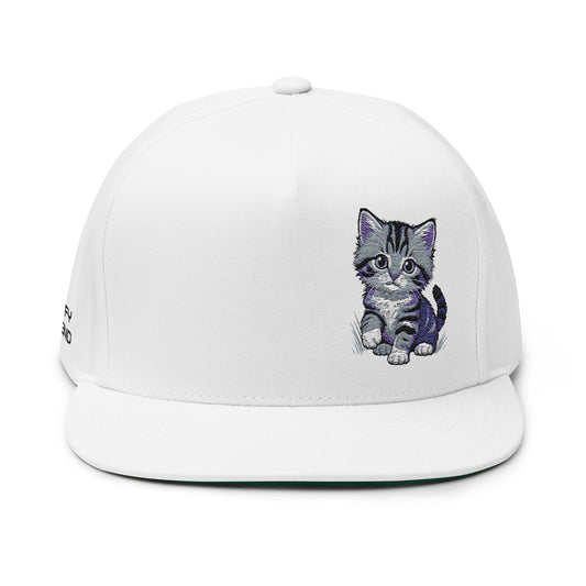 Cute Kitten Embroidered Flat Bill Cap | Small Tabby Cat DIEGO Collection
