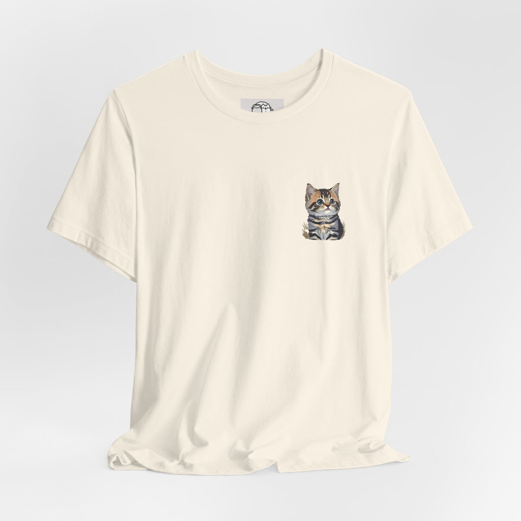 Main Coon Cat Pocket Art T-Shirt | Small Chest Cat Illustration- Bestie Best Collection