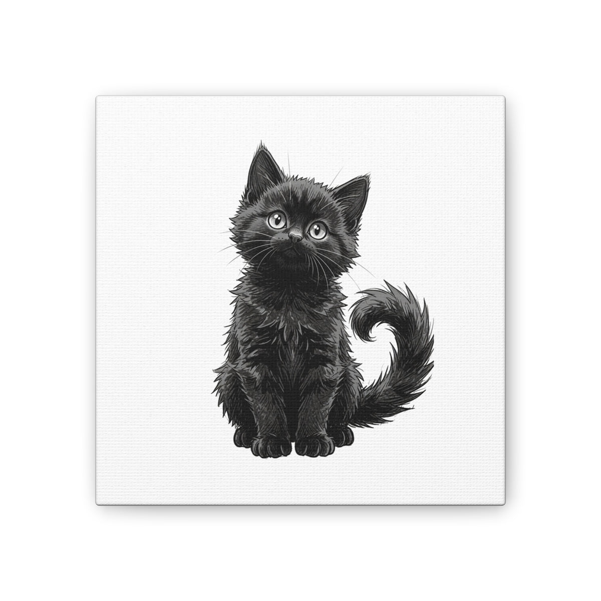 Adorable Fluffy Black Kitten Illustration Canvas- Twixie Collection- Bestie Best Decor Collection