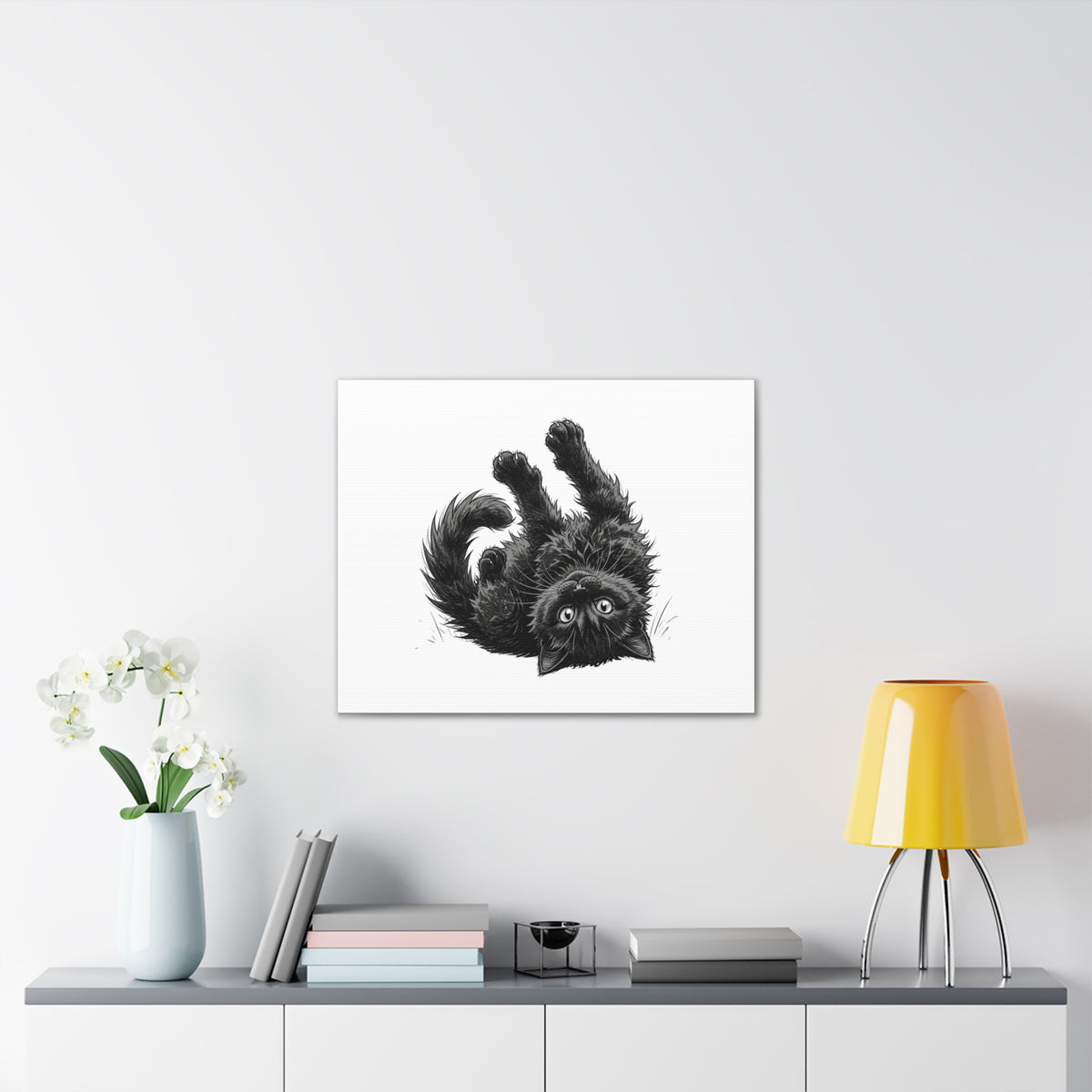 Playful Fluffy Black Kitten Canvas- Twixie Collection- Bestie Best Decor Collection