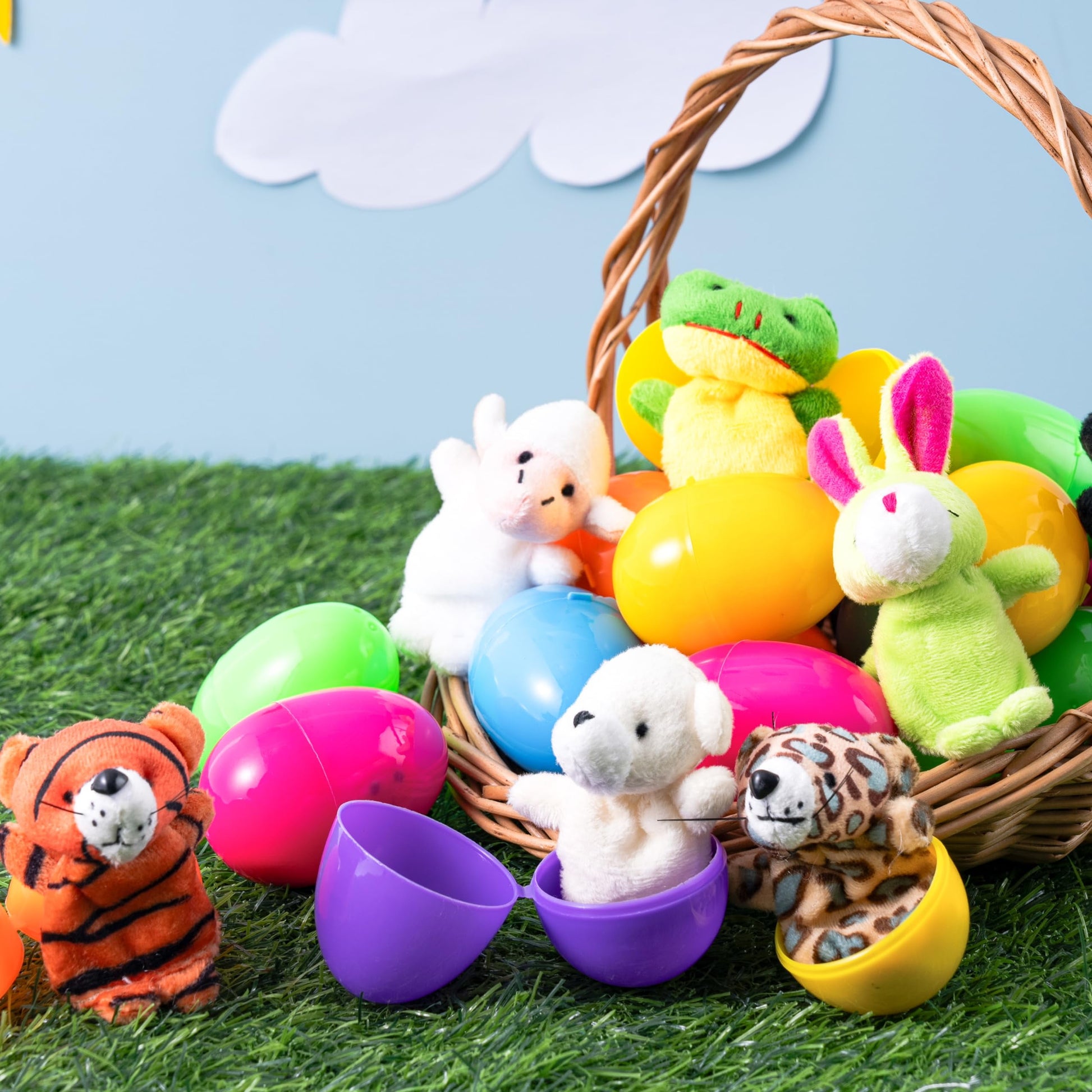 36 Packs Prefilled Easter Eggs with Toys,Easter Eggs with Finger Puppets Toys for Kids Toddler,Easter Basket Easter Goodie Bag Fillers