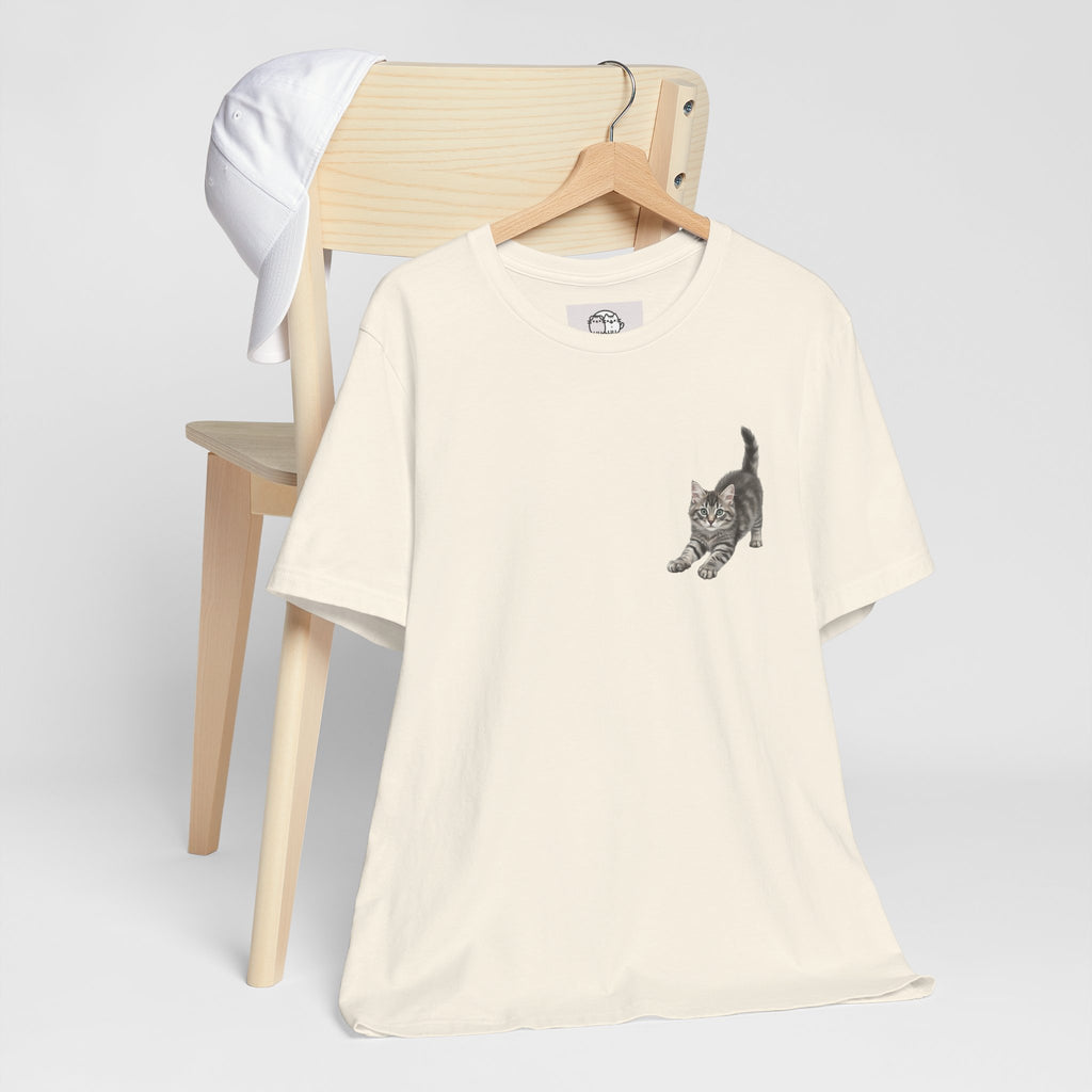 Playful Kitten Pounce Illustration Tee | Carmen Collection Cat Drawing