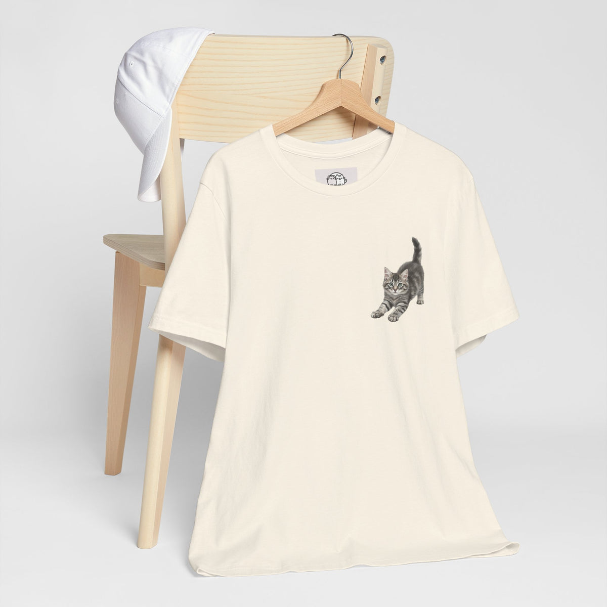 Playful Kitten Pounce Illustration Tee | Carmen Collection Cat Drawing