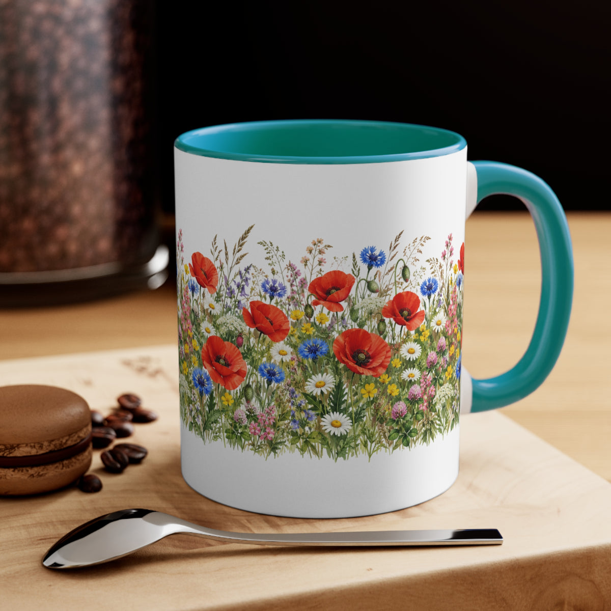 Wildflower Poppy Meadow Mug | Red Accent 11oz Ceramic