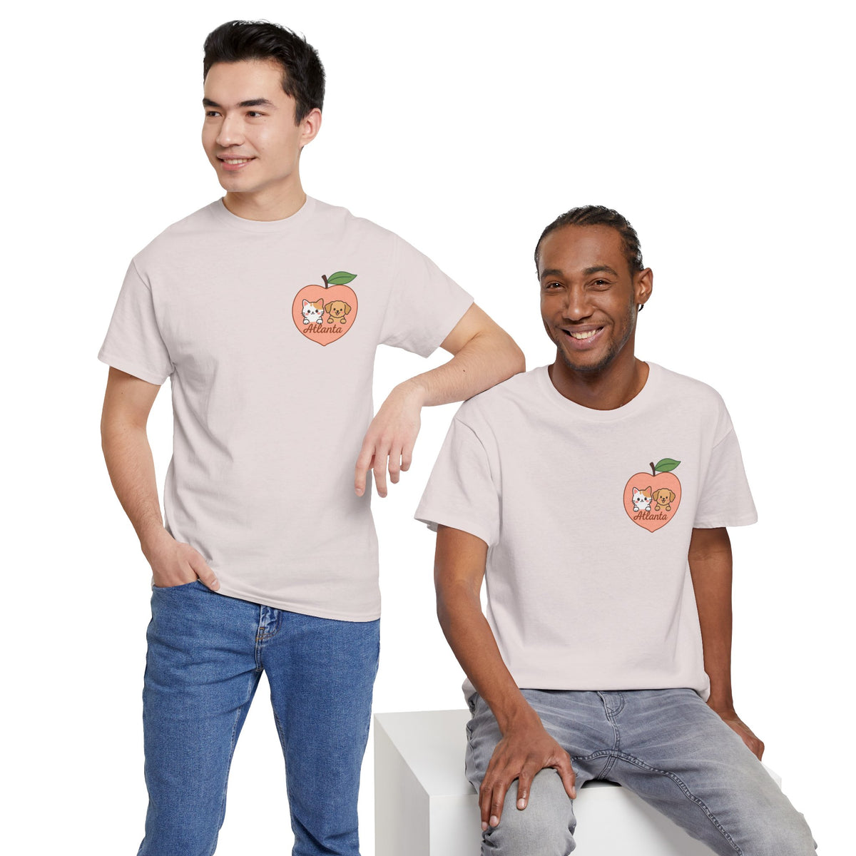 ATLANTA Peach Kitten & Doggie Tee | Cute GA Peach Illustration T-Shirt