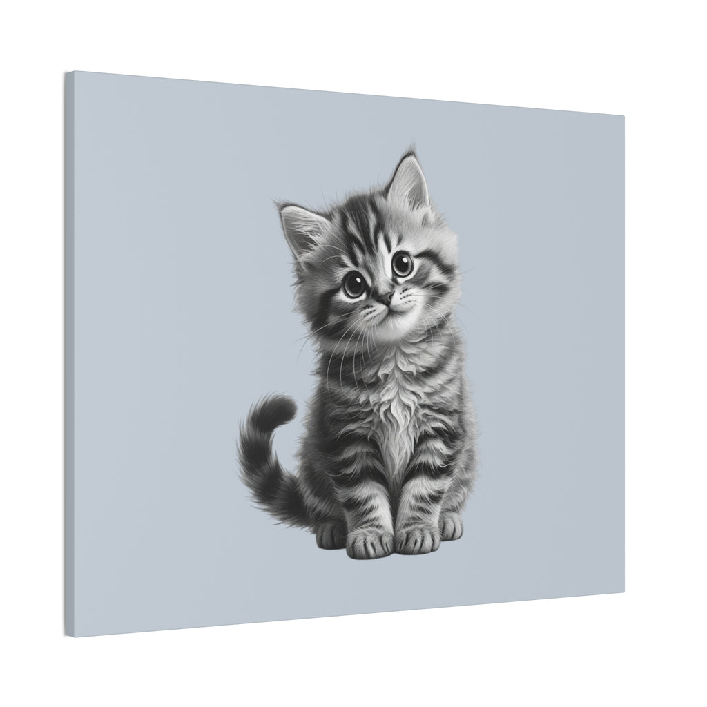 Gray Tabby Kitten Illustration Canvas- Bestie Best Decor Collection- Sage Collection