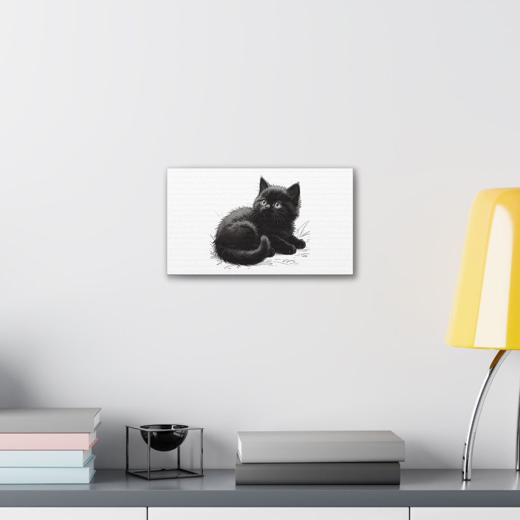 Black Kitten Illustration Canvas Stretched | Cute Cat Wall Art- Nursery & Kids room Decor, Twixie Collection- Bestie Best