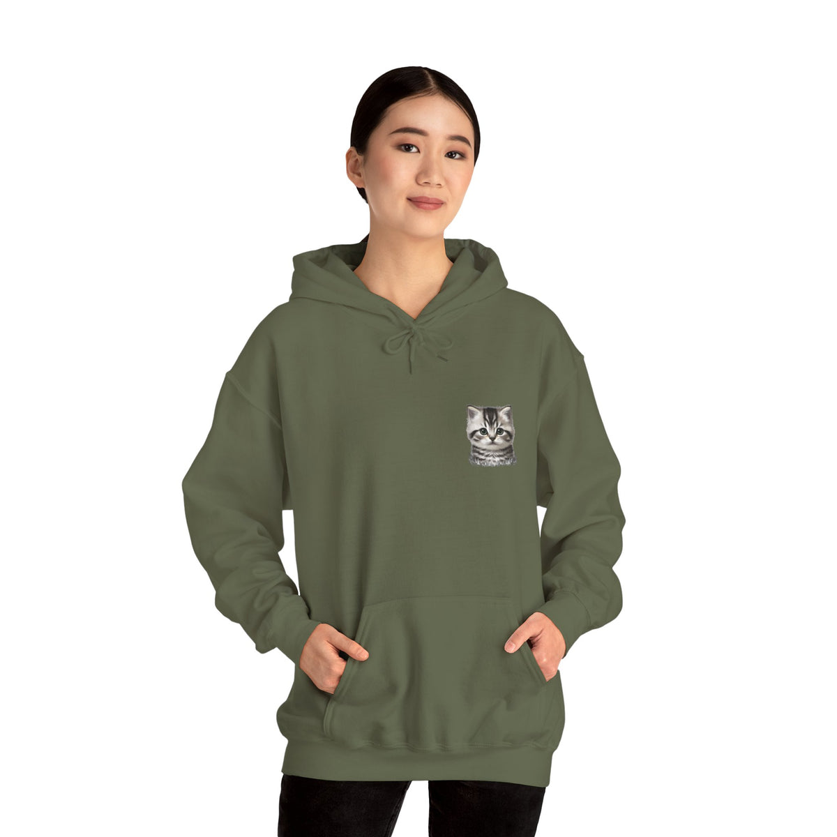 Proper Cat Portrait Illustration Hoodie | Small Chest Print, Bestie Best Collection