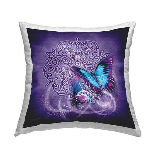 Purple Celtic Butterfly Purple Square Outdoor Throw Pillow