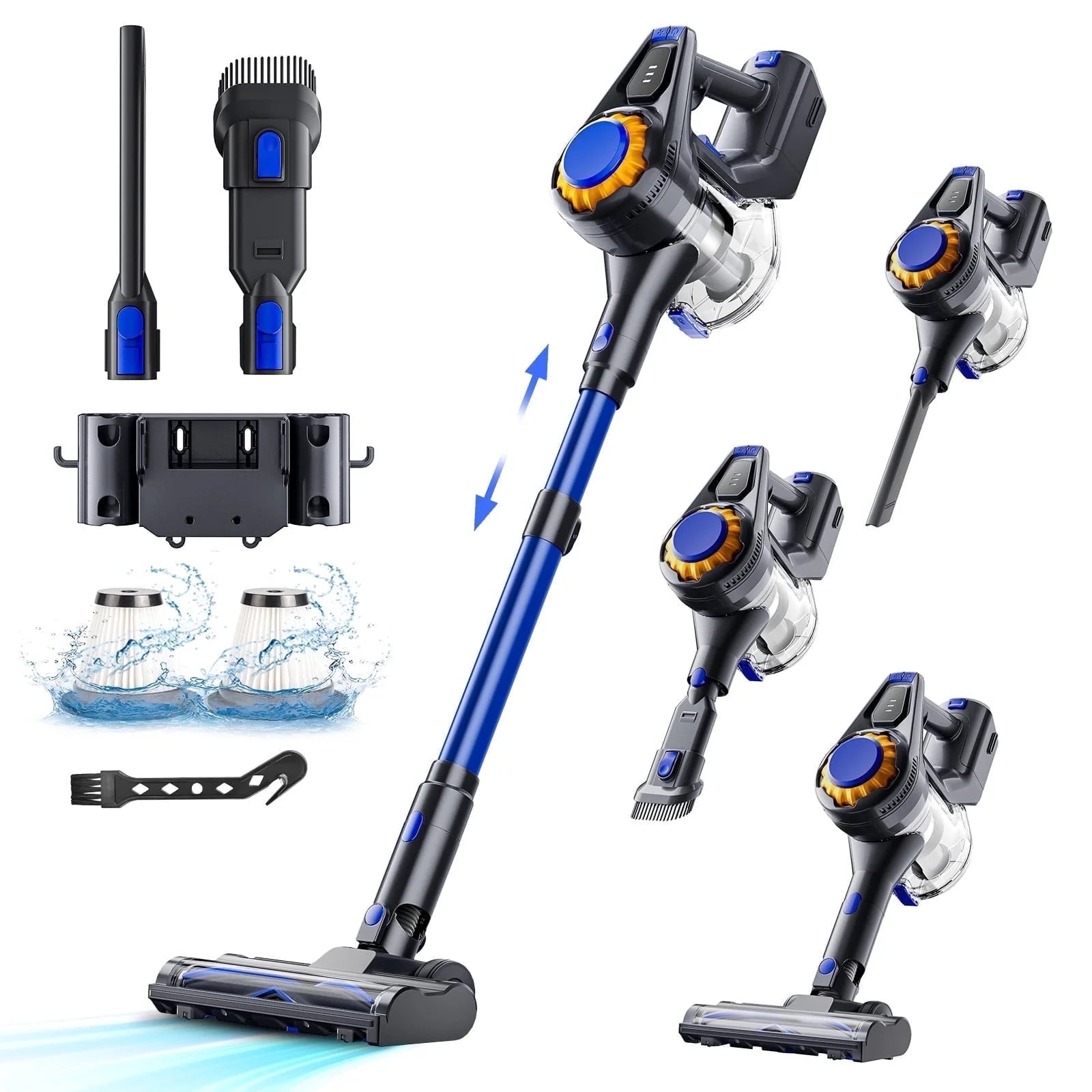 Cordless Vacuum Cleaner, 50Mins Runtime, Powerful Stick Vacuum 6*2600Mah Rechargeable Cordless Vacuum for Carpet, Tile, Pet Hair, Hardwood Floors, Blue