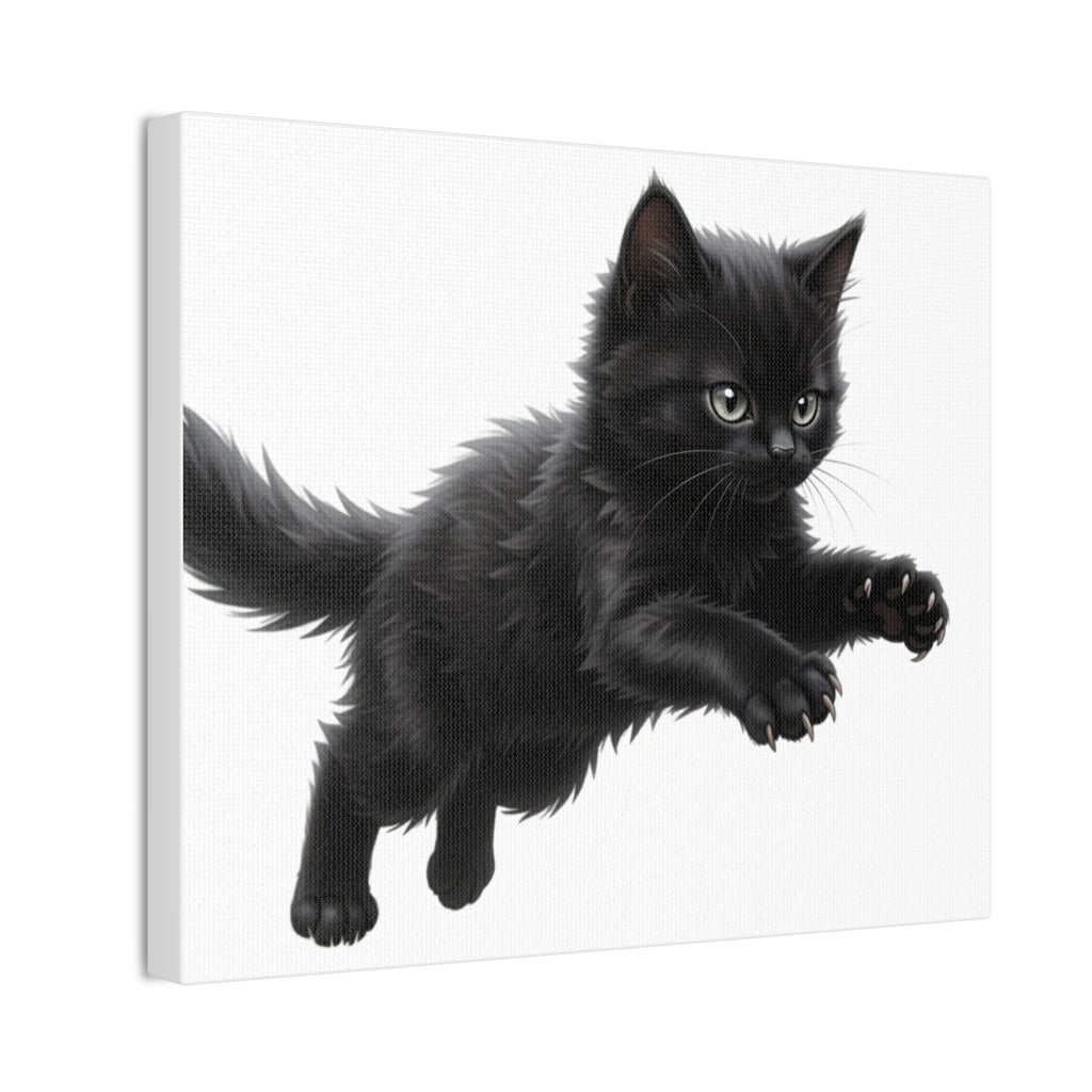 Leaping Fluffy Black Kitten Canvas- Twixie Collection- Bestie Best Decor Collection