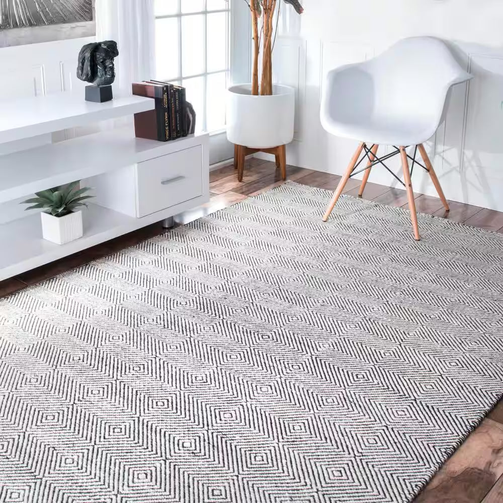 Agoja Contemporary Diamonds Ivory 5 Ft. X 8 Ft. Area Rug