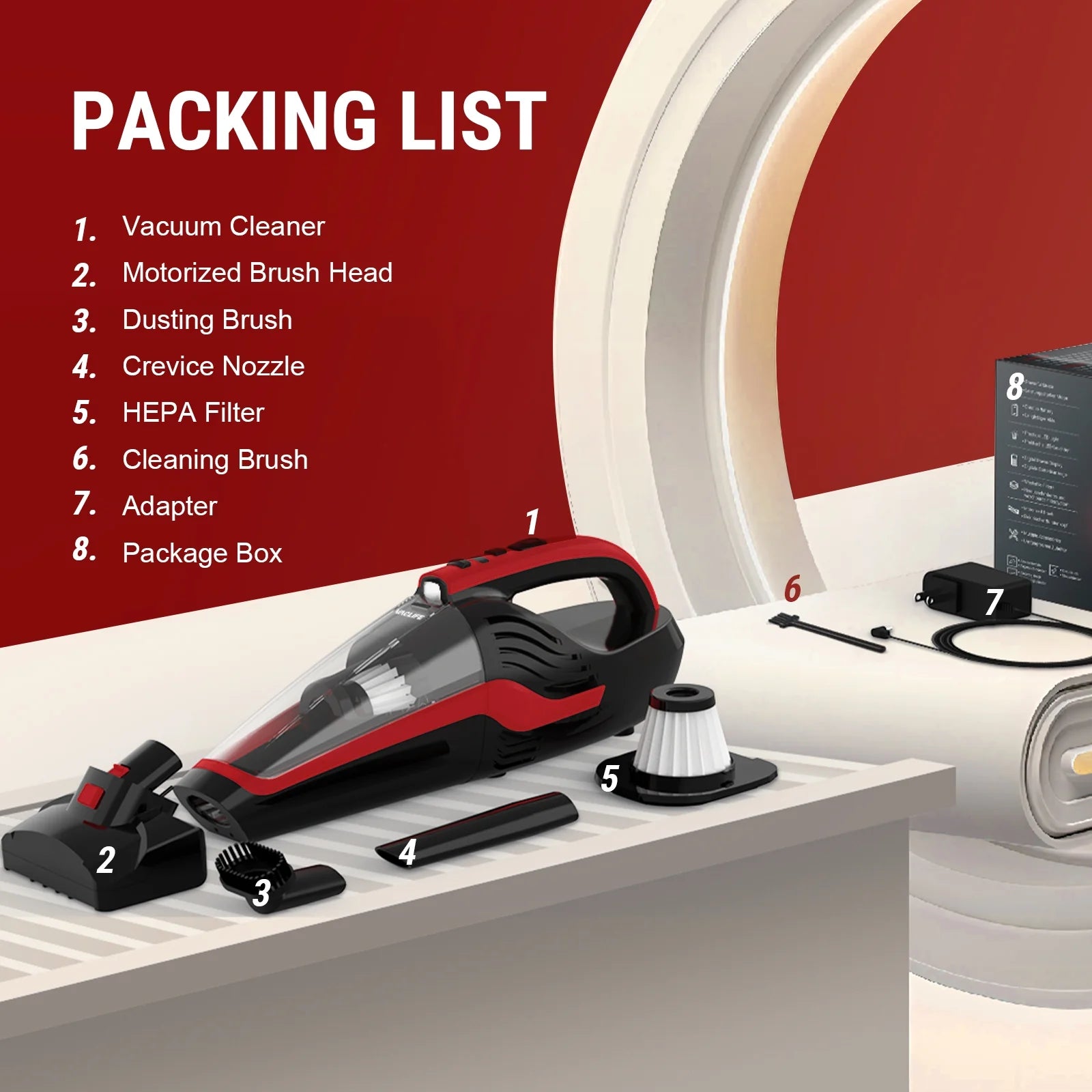 Cordless Handheld Vacuum, Car Vacuum Cleaner Rechargeable with Motorized Brush, Powerful Stair Vacuum