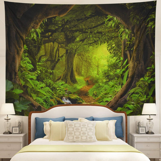 Forest Treetapestry Tree of Life Tapestries Nature Landscape Wall Decor Stream through Rainforest Tapestry Wall Hanging for Living Room