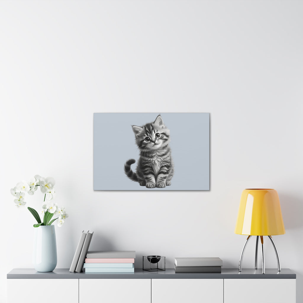 Gray Tabby Kitten Illustration Canvas- Bestie Best Decor Collection- Sage Collection