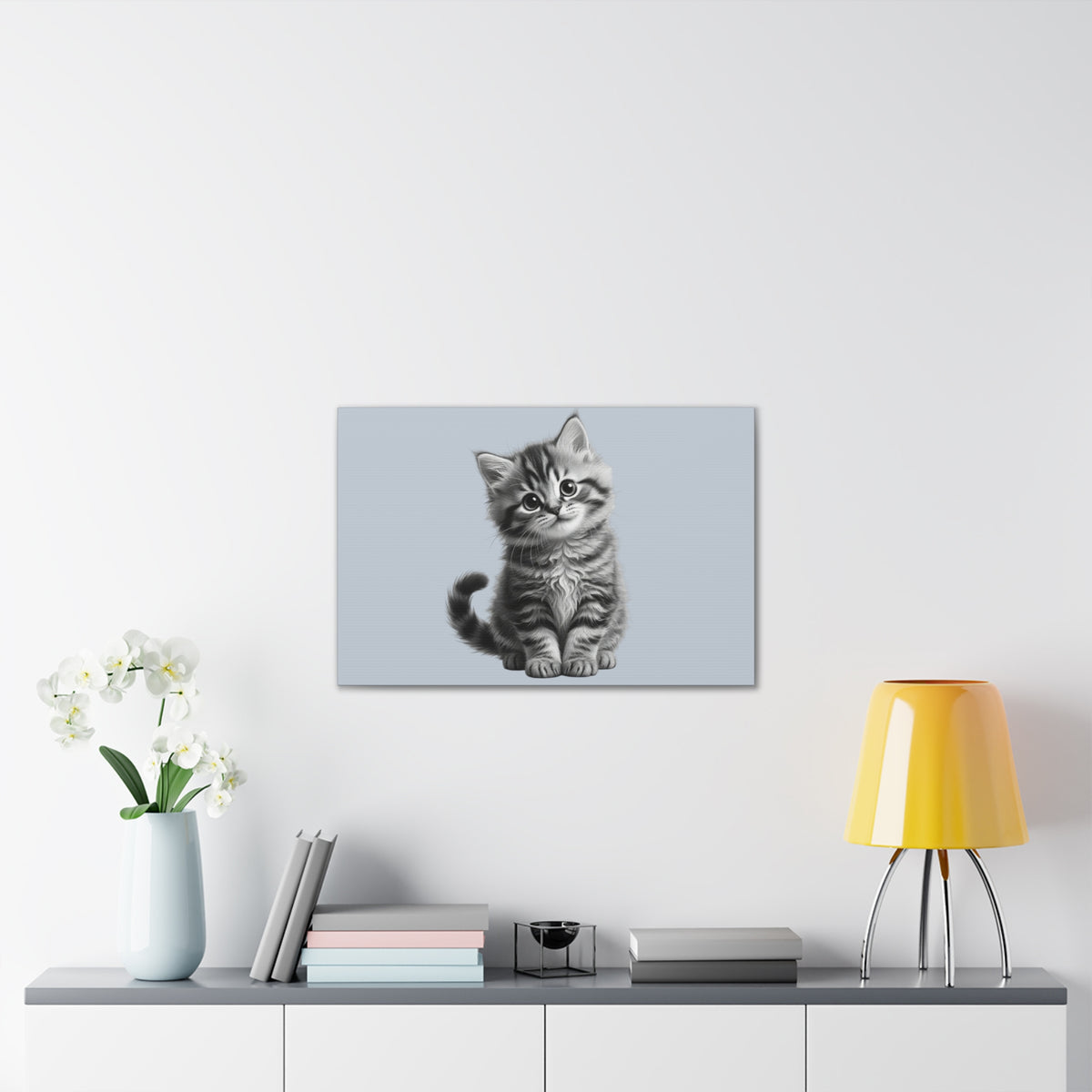 Gray Tabby Kitten Illustration Canvas- Bestie Best Decor Collection- Sage Collection