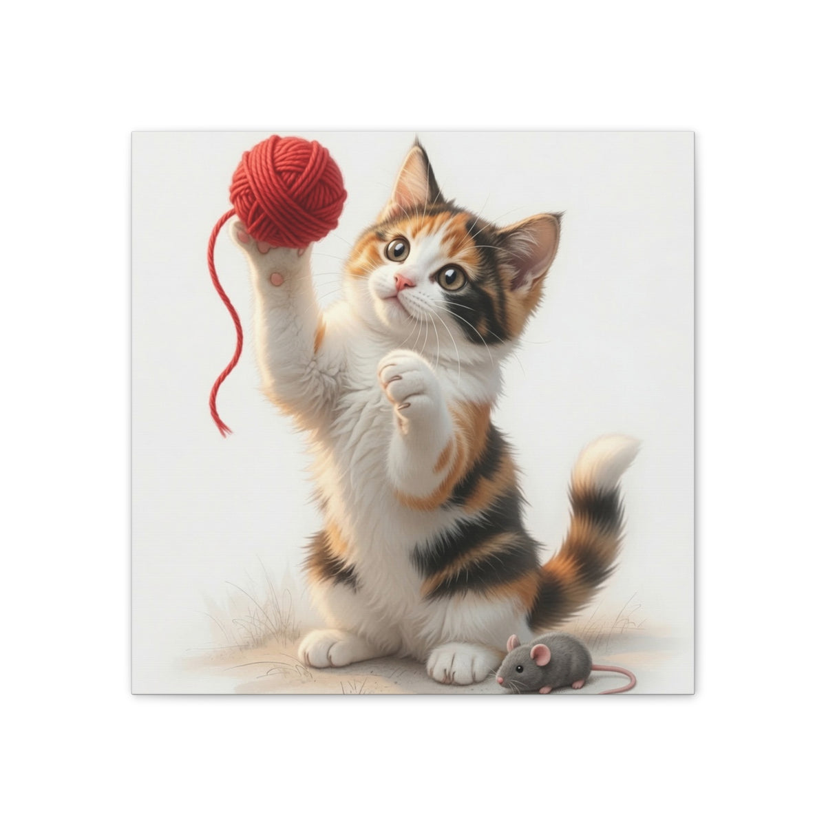 Calico Kitten with Red Yarn Canvas- Nursery Decor- Baby & Kids Room- Kitten Gloria Collection