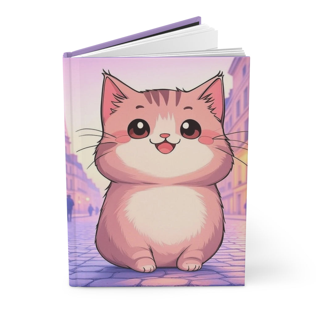 Cute Pink Cat Journal | Hardcover Notebook, Kawaii Kitty Illustration